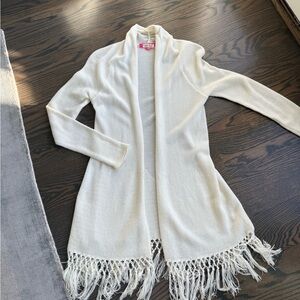 Lilly Pulitzer white Open Cardi withFringe XS